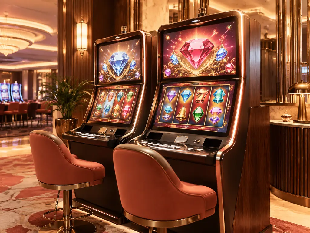 Mesin slot video dengan motif permata di ruang kasino